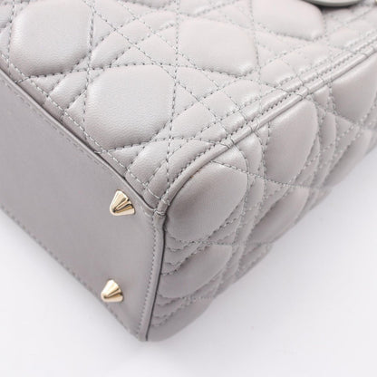 Dior Handbag Lady Dior 2-Way Gray Leather Cannage Tote Midi — view 5
