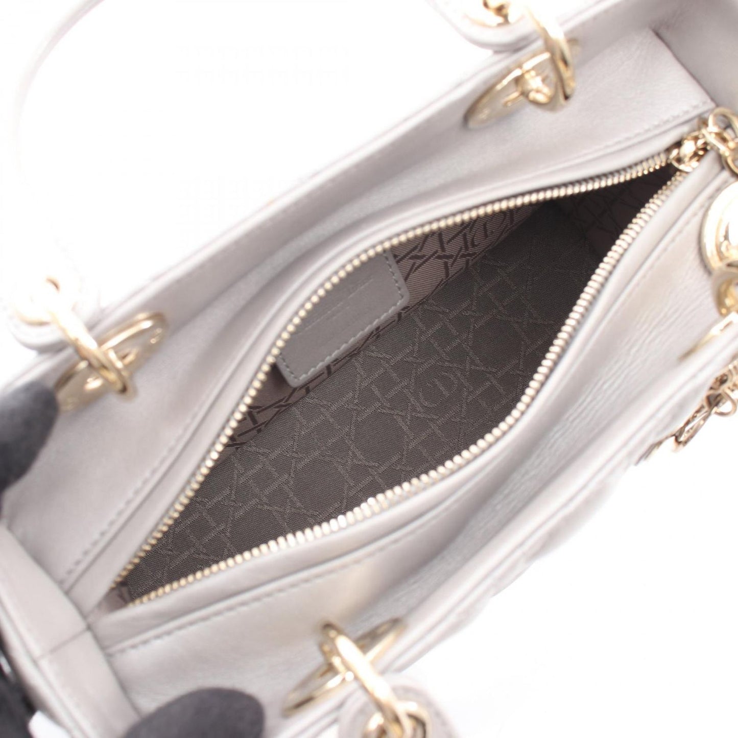 Dior Handbag Lady Dior 2-Way Gray Leather Cannage Tote Midi — view 3