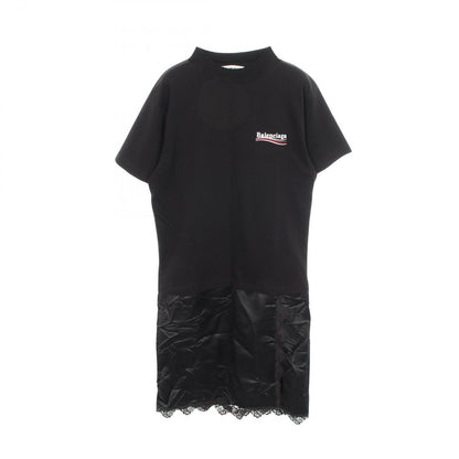 Balenciaga Dress Logo Embroidery Distressed Contrast Cotton