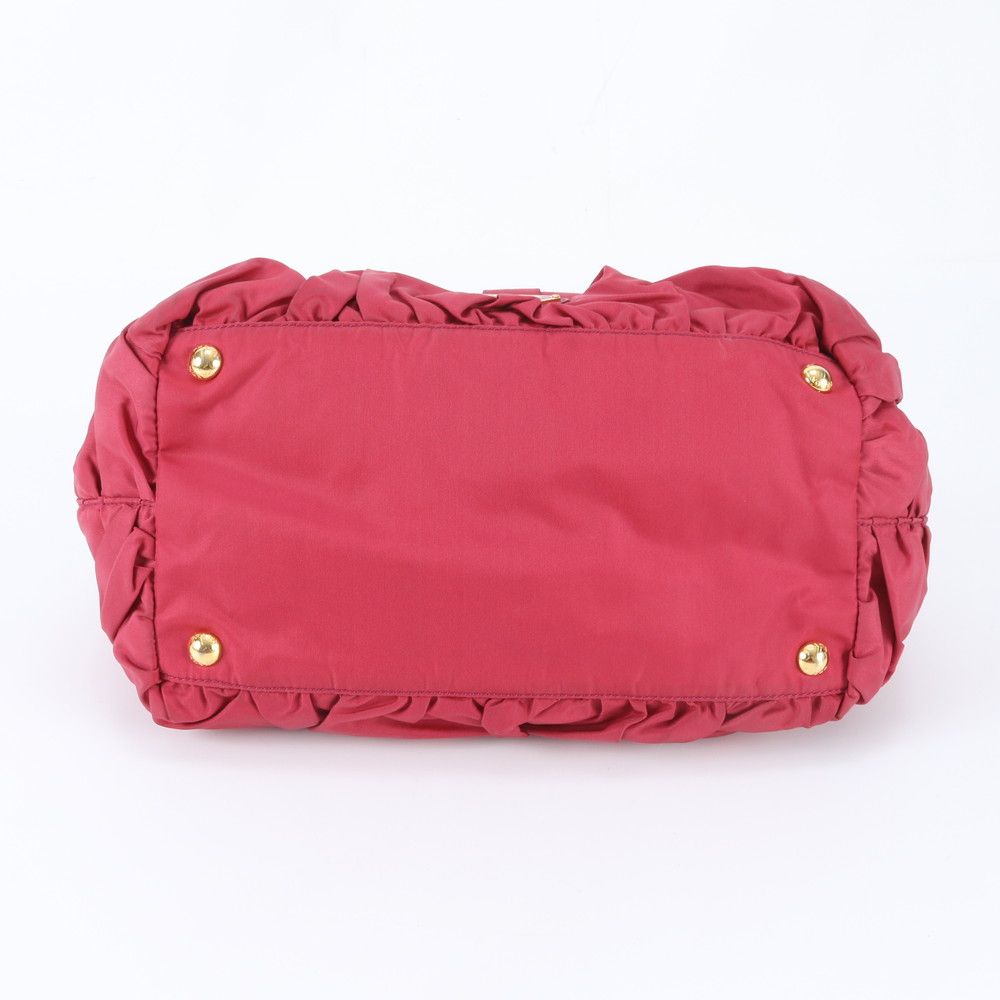 Prada Tessuto Nylon Triangle Logo Ruffle Leather Tote Shoulder Hand — view 5