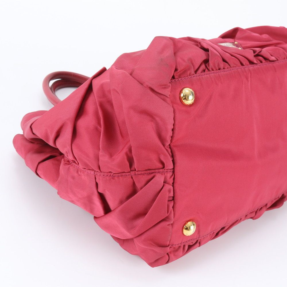 Prada Tessuto Nylon Triangle Logo Ruffle Leather Tote Shoulder Hand — view 6