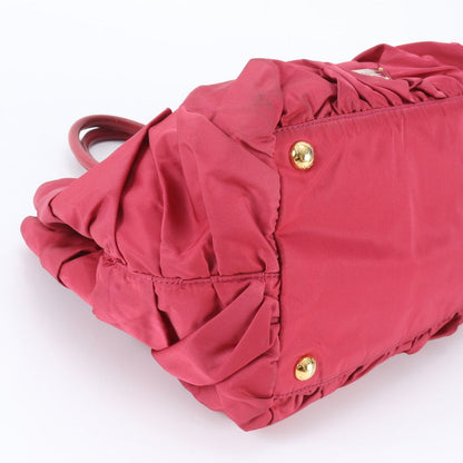 Prada Tessuto Nylon Triangle Logo Ruffle Leather Tote Shoulder Hand — view 6