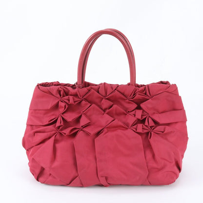 Prada Tessuto Nylon Triangle Logo Ruffle Leather Tote Shoulder Hand — view 3