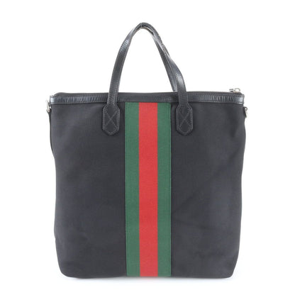 Gucci Sherry Line Leather Canvas Tote Shoulder Business Black — view 3