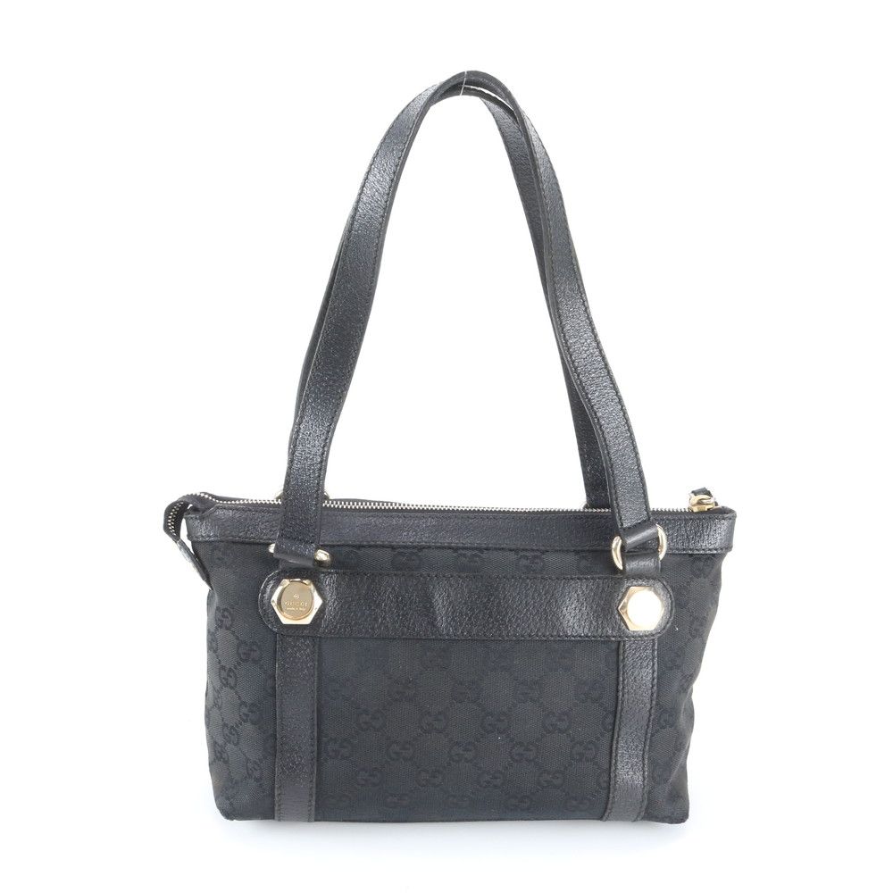 Gucci GG Canvas Leather Handbag Tote Black — view 3