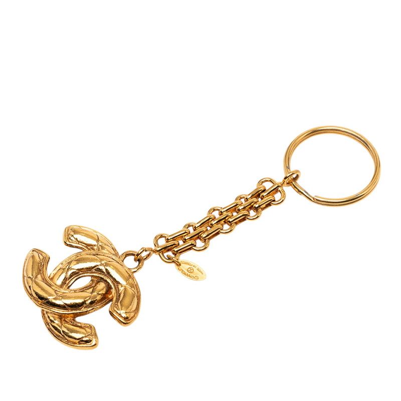 Chanel CC Logo Quilted Key Holder Charm Chain Gold Plated