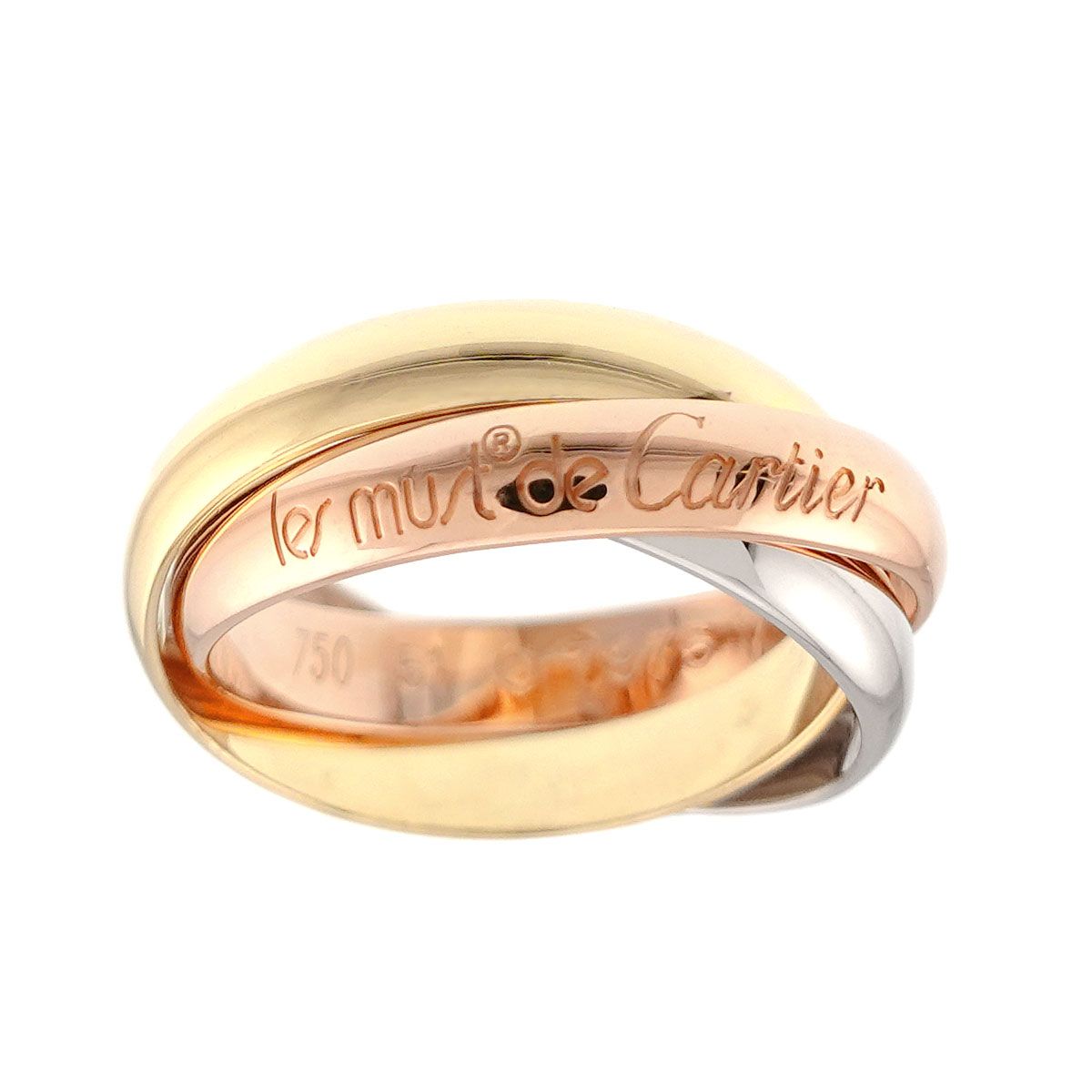 Cartier Trinity 51 Ring 18k YG WG PG Triple Strand Suri Gold 750 — view 2