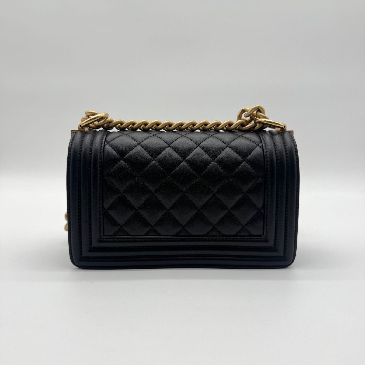 Chanel Shoulder Bag Boy Lambskin CC Logo Quilted Turnlock Gold Leather Black — view 2