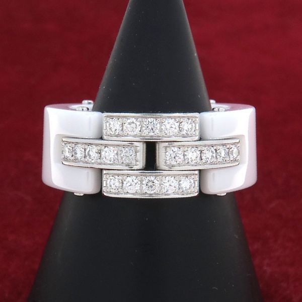 Cartier Maillon Panthere Diamond Ring White Ceramic