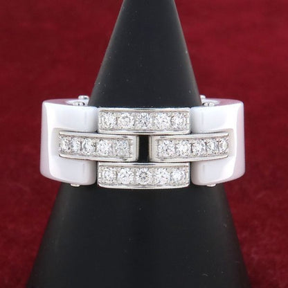 Cartier Maillon Panthere Diamond Ring White Ceramic