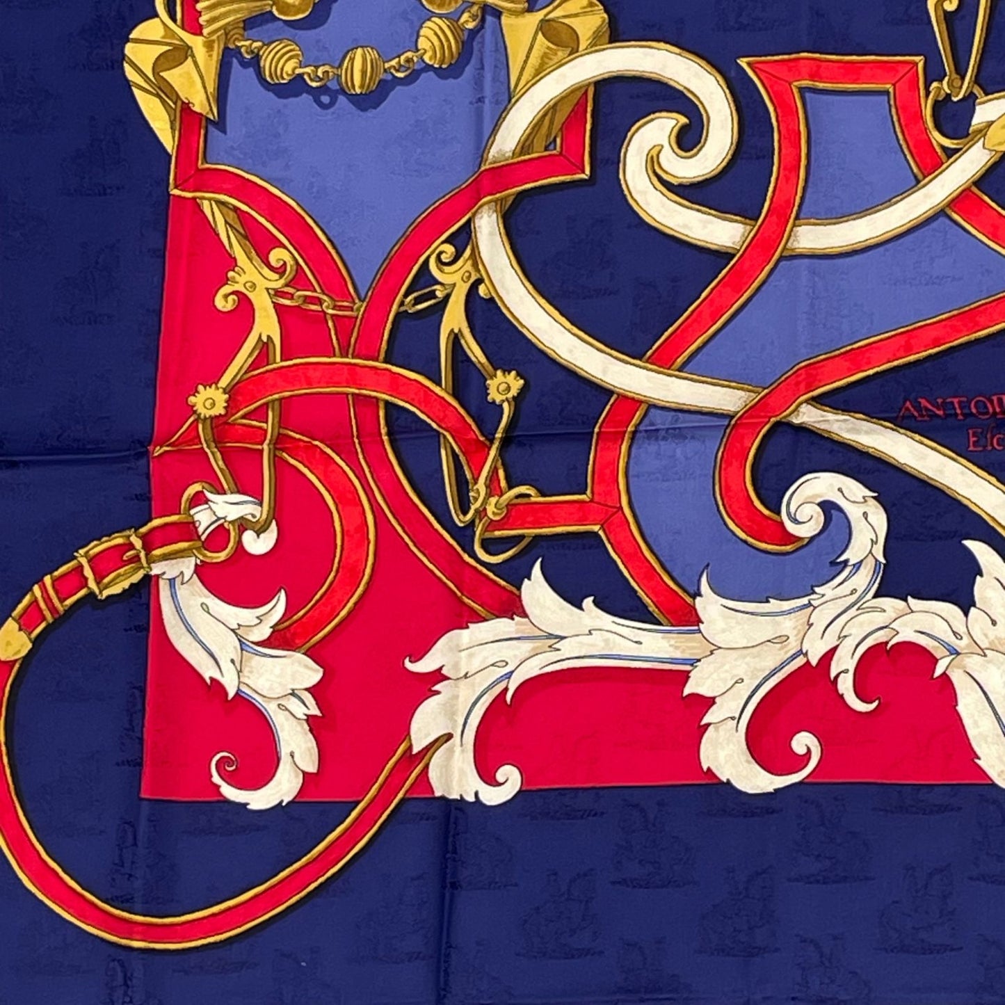 Hermes Carre 90 L'instruction du Roy Imperial Science Blue Red Silk Scarf — view 4