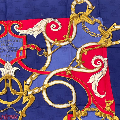 Hermes Carre 90 L'instruction du Roy Imperial Science Blue Red Silk Scarf — view 3