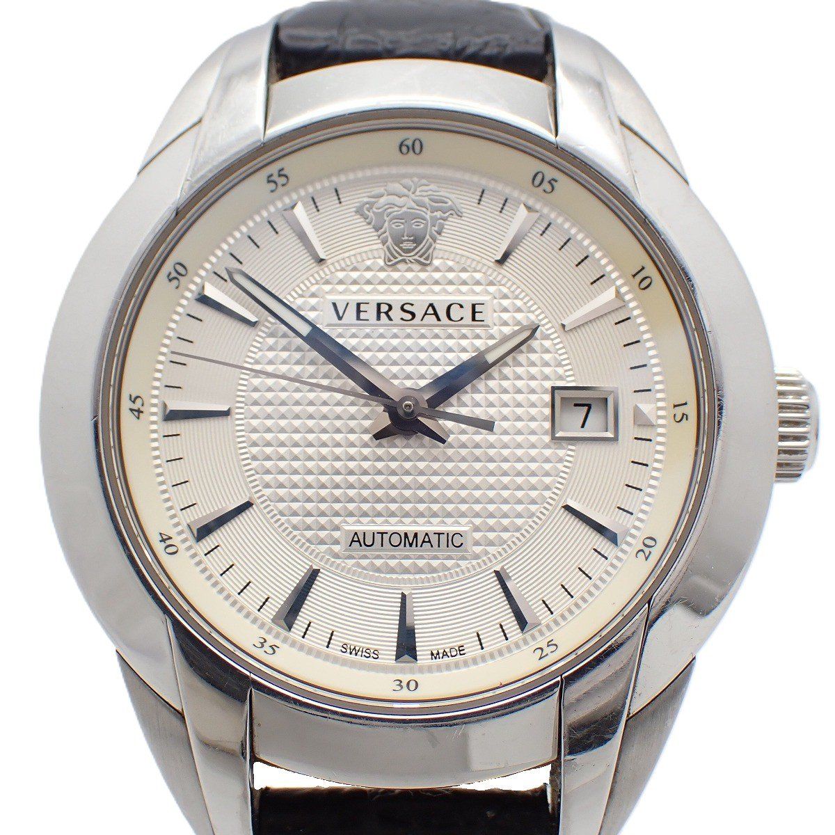 Versace Character Automatic Winding Watch Silver Dial Leather Strap Pawn