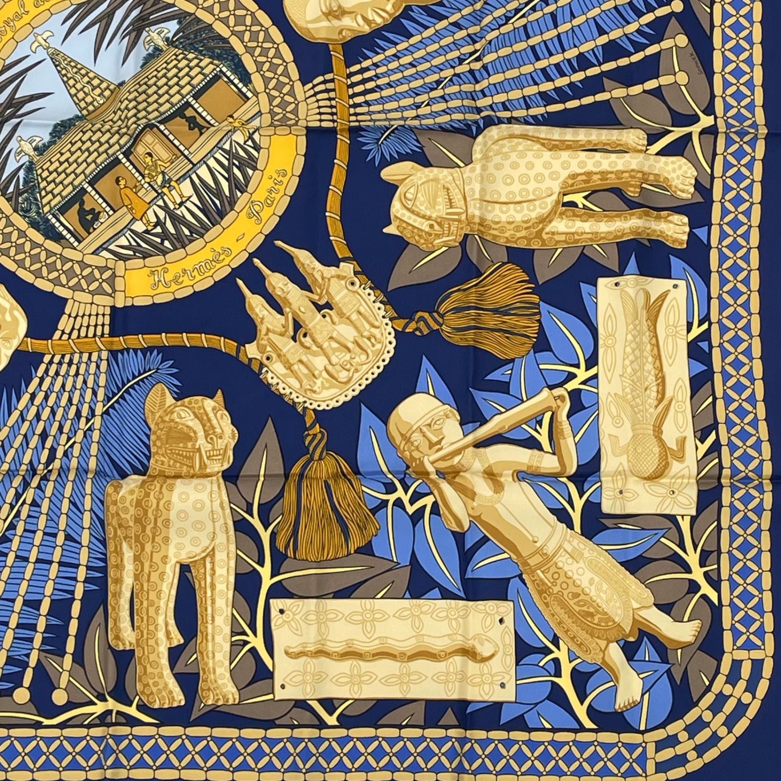 Hermes Scarf Carre 90 Royal Treasures of Benin Blue — view 5
