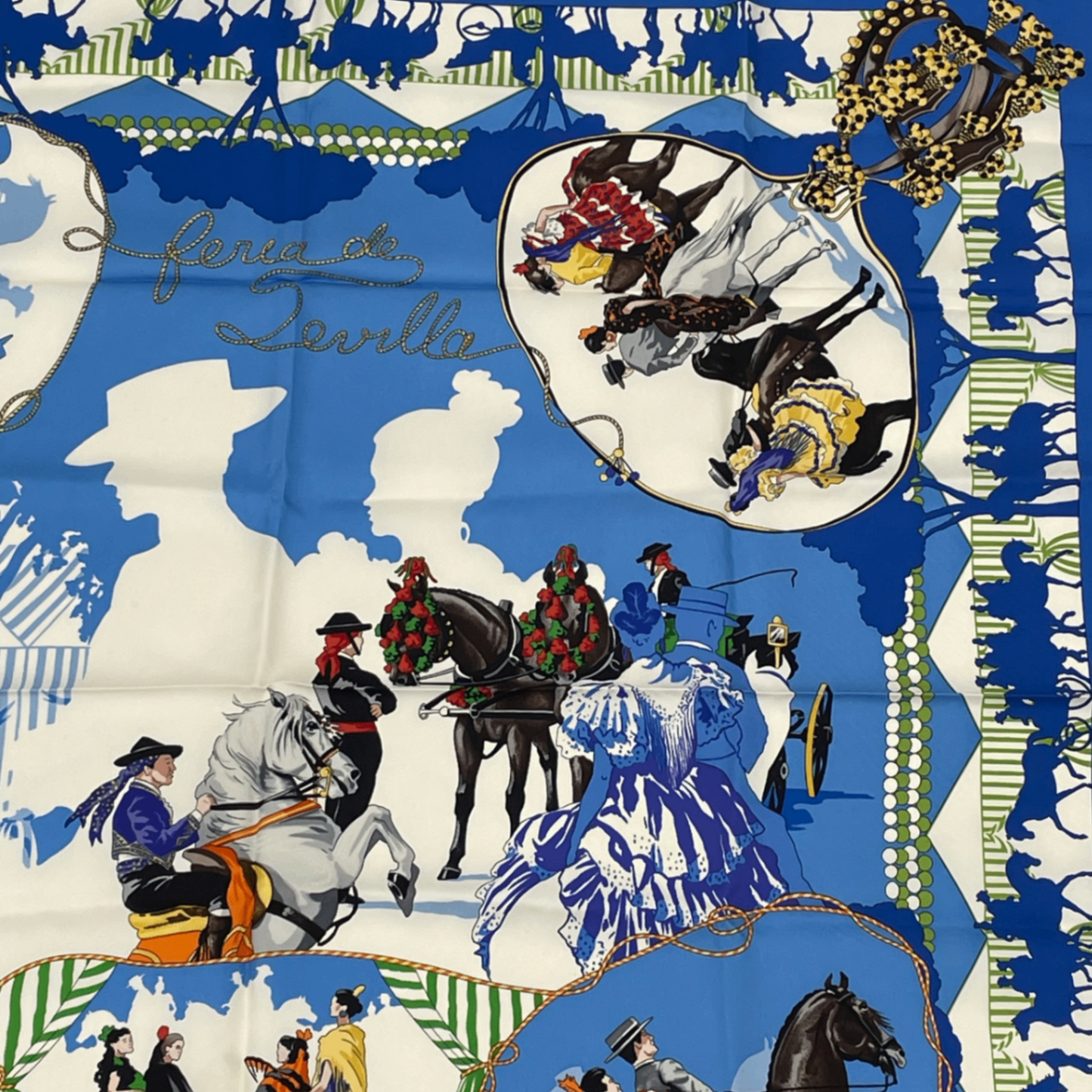 Hermes Scarf Carre 90 Feria de Sevilla Holidays in Seville Silk 100% Blue — view 2