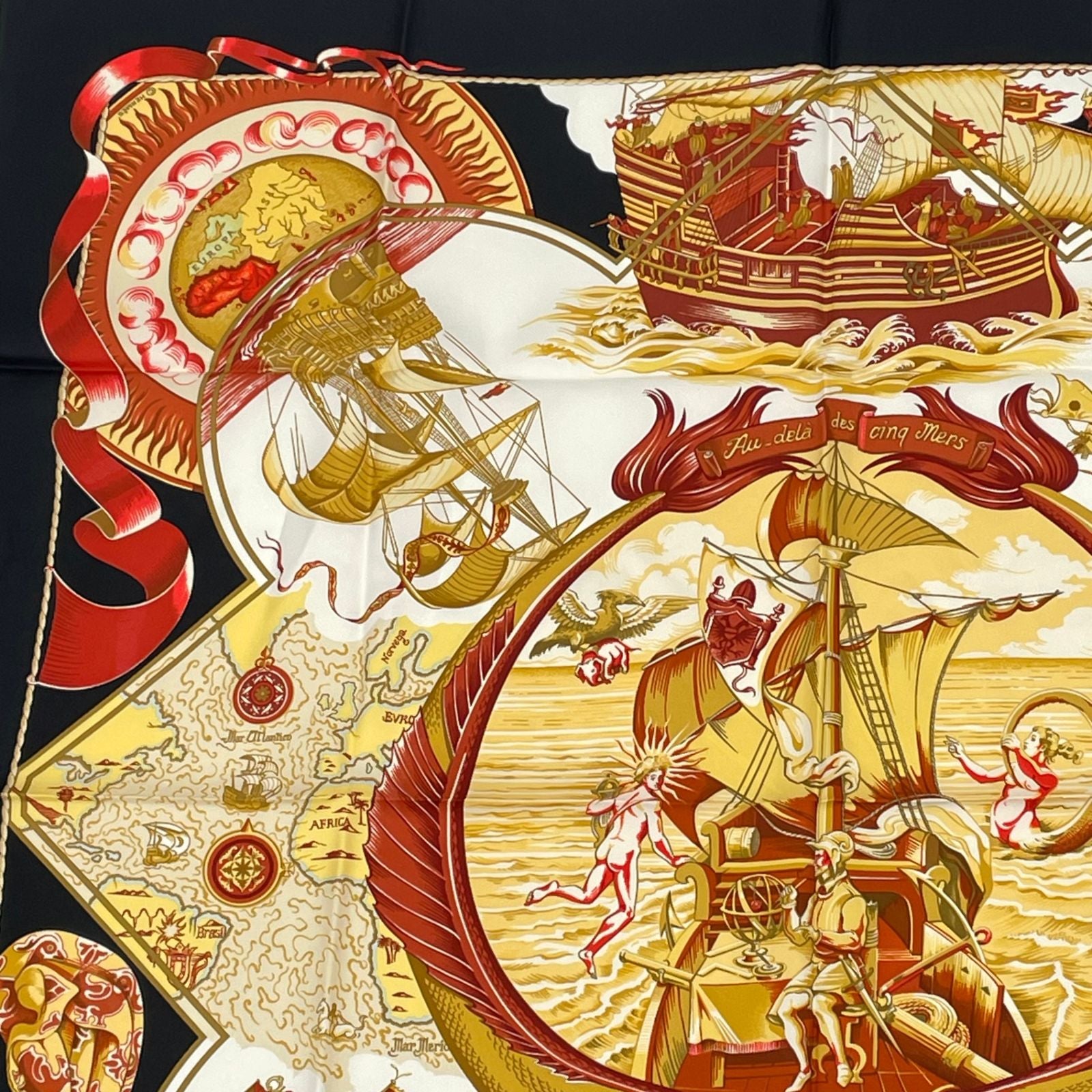Hermes Scarf Carre 90 Pau Dela Des Cinq Mers Across the Five Seas Silk Black — view 2