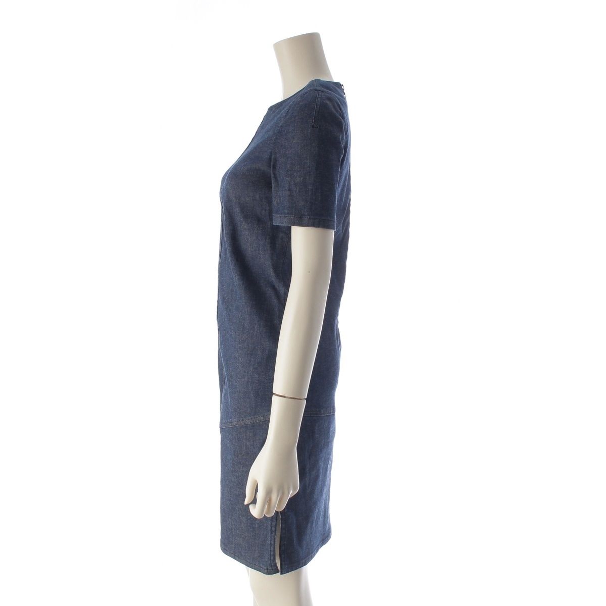 Louis Vuitton Stretch Denim Wave Line Contrast Short Sleeve Dress Indigo 34 — view 3