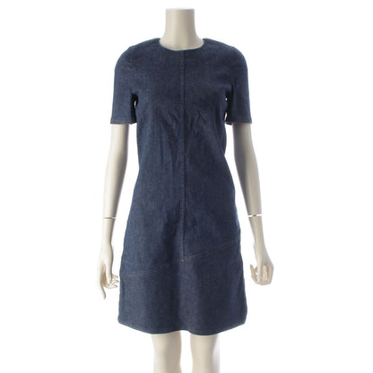 Louis Vuitton Stretch Denim Wave Line Contrast Short Sleeve Dress Indigo 34