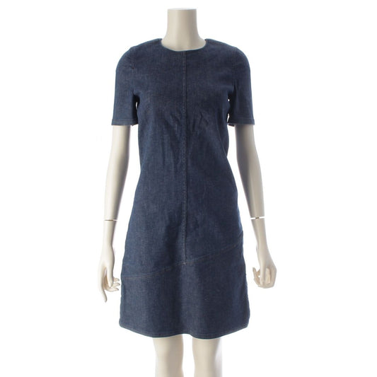 Louis Vuitton Stretch Denim Wave Line Contrast Short Sleeve Dress Indigo 34