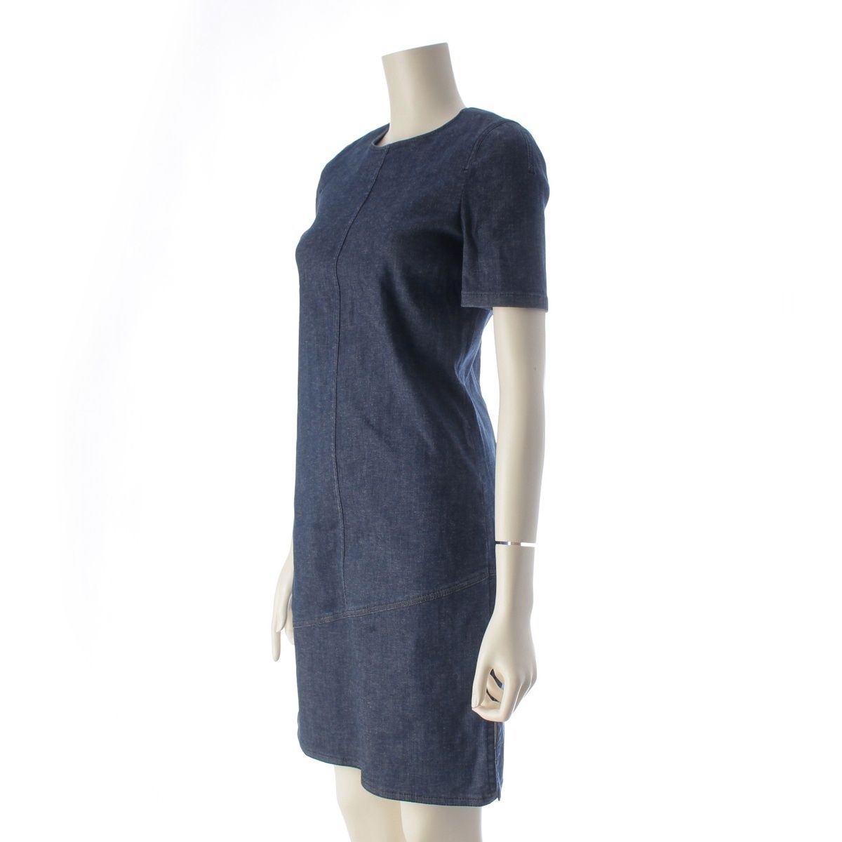 Louis Vuitton Stretch Denim Wave Line Contrast Short Sleeve Dress Indigo 34 — view 2