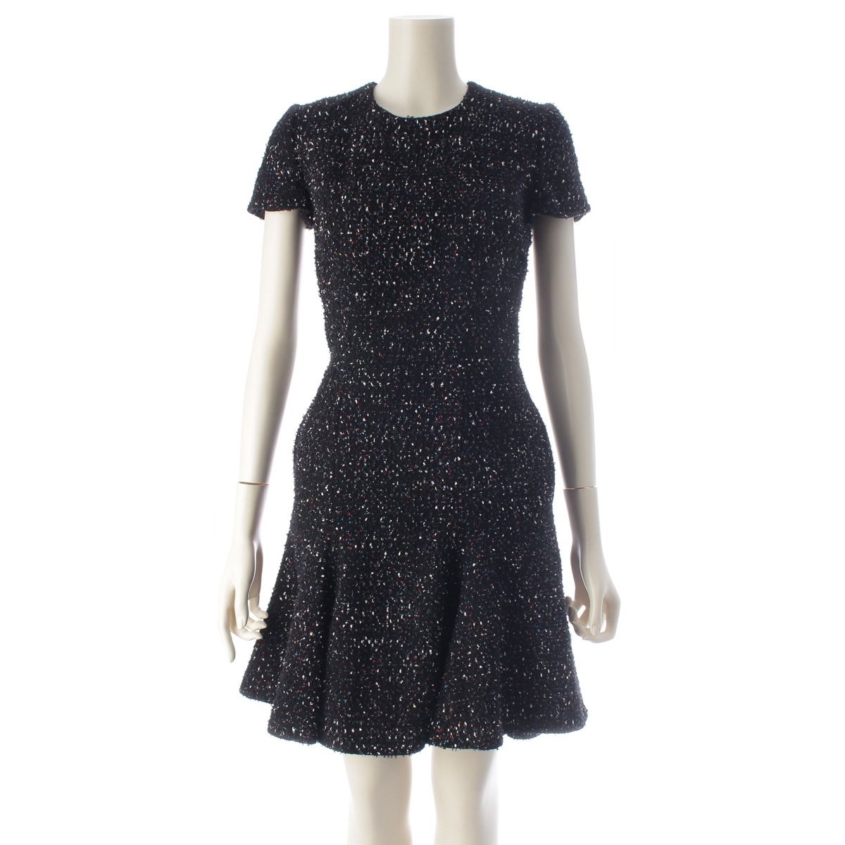 Dior Raf Simons Era Wool Short Sleeve Tweed Dress Black White Multicolor