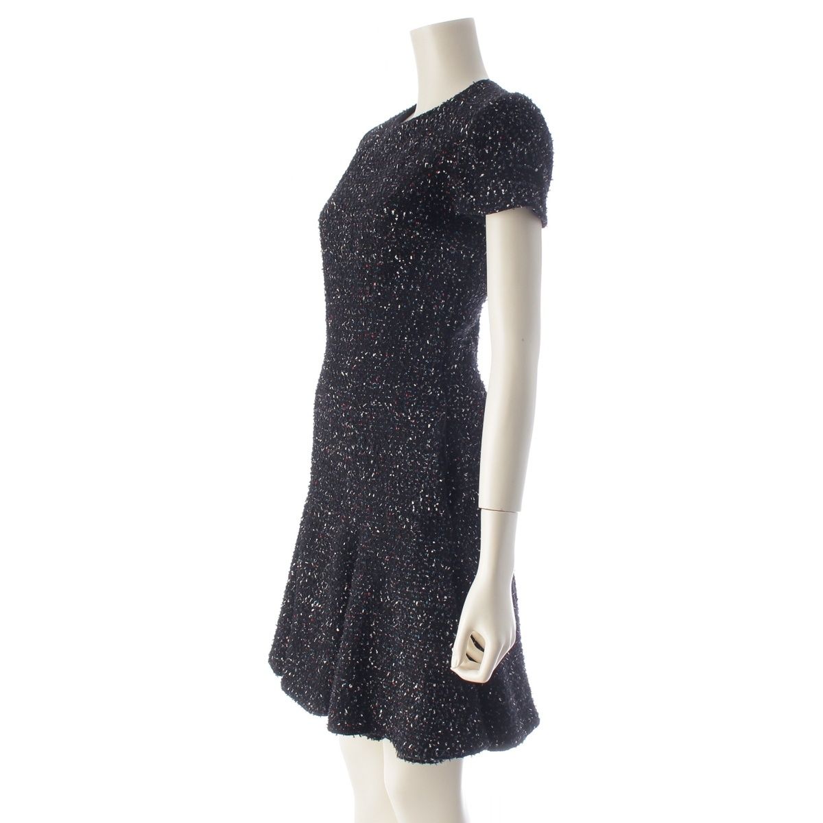 Dior Raf Simons Era Wool Short Sleeve Tweed Dress Black White Multicolor — view 2