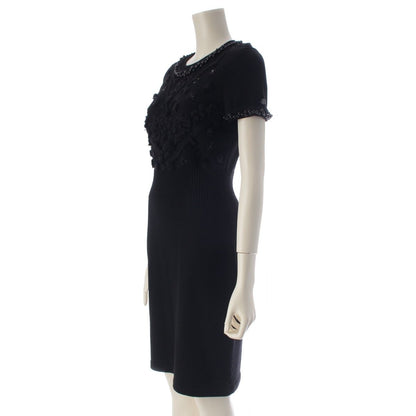 Chanel Wool Knit Bead Embroidery Short Sleeve Dress Black 38 — view 2