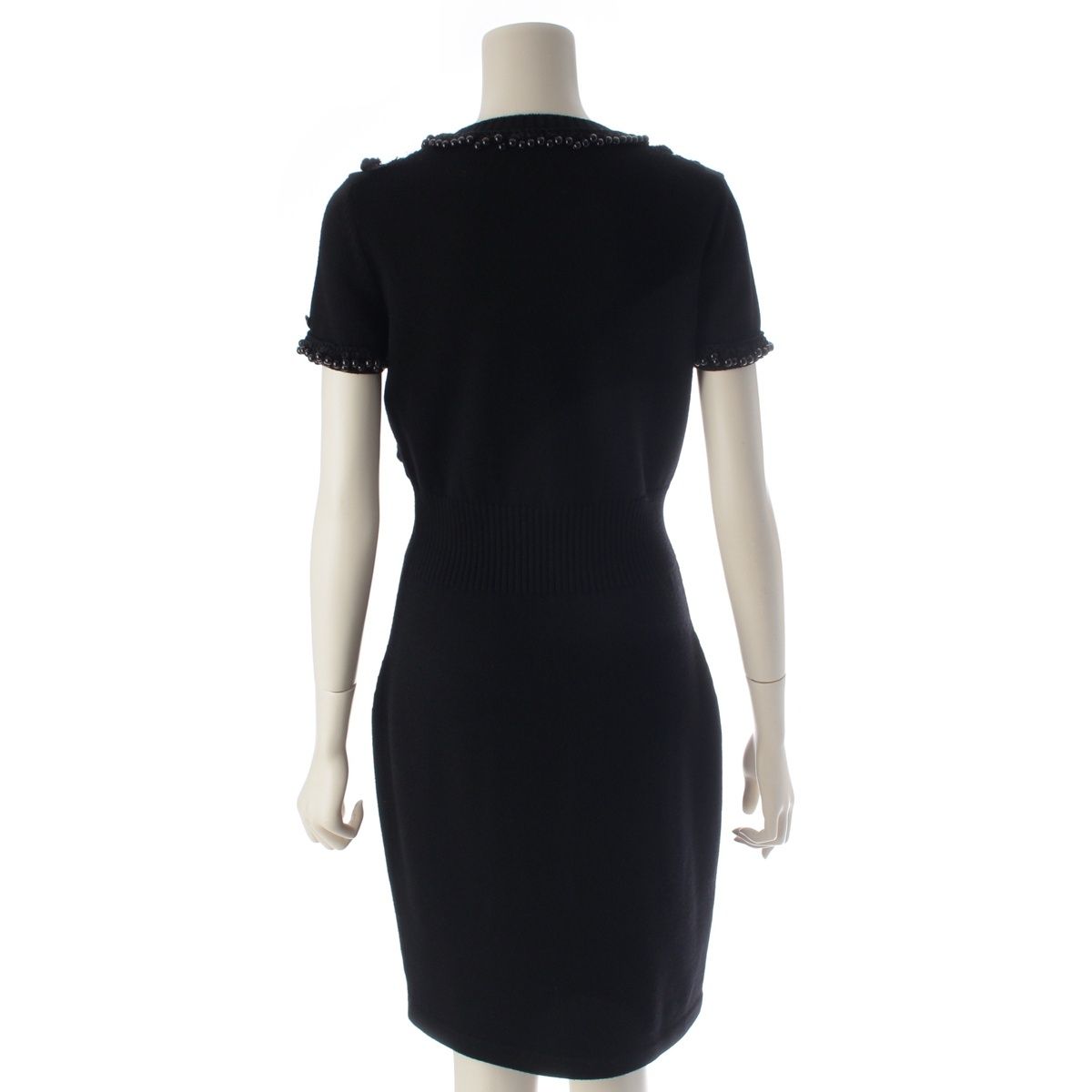 Chanel Wool Knit Bead Embroidery Short Sleeve Dress Black 38 — view 4