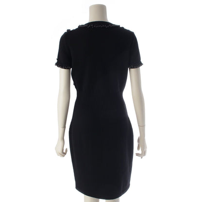 Chanel Wool Knit Bead Embroidery Short Sleeve Dress Black 38 — view 4