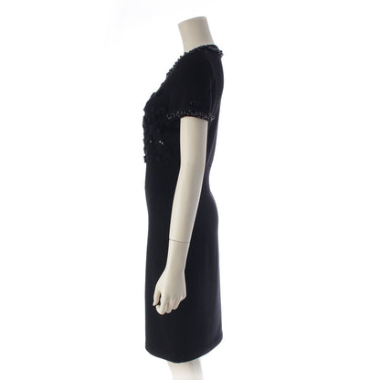 Chanel Wool Knit Bead Embroidery Short Sleeve Dress Black 38 — view 3