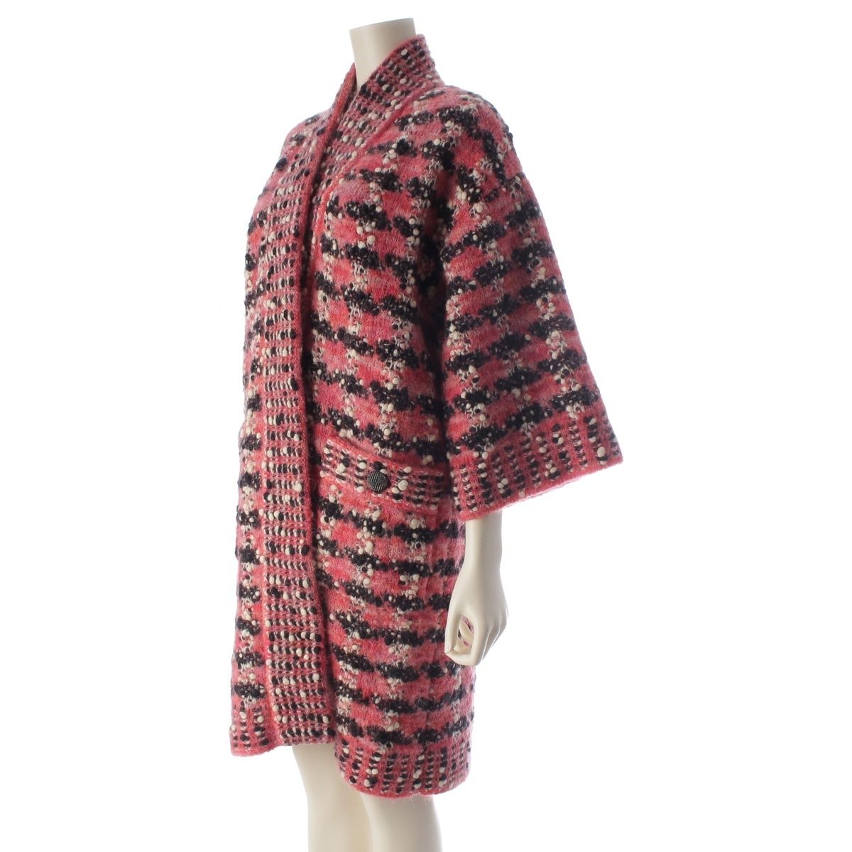 Chanel Wool Mohair Nylon Knit Long Coat Pink 38 — view 2