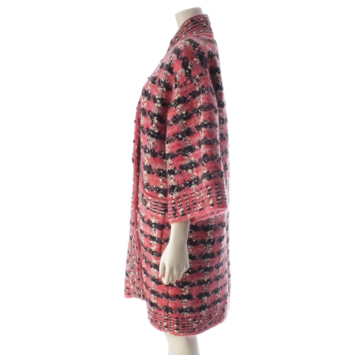 Chanel Wool Mohair Nylon Knit Long Coat Pink 38 — view 3
