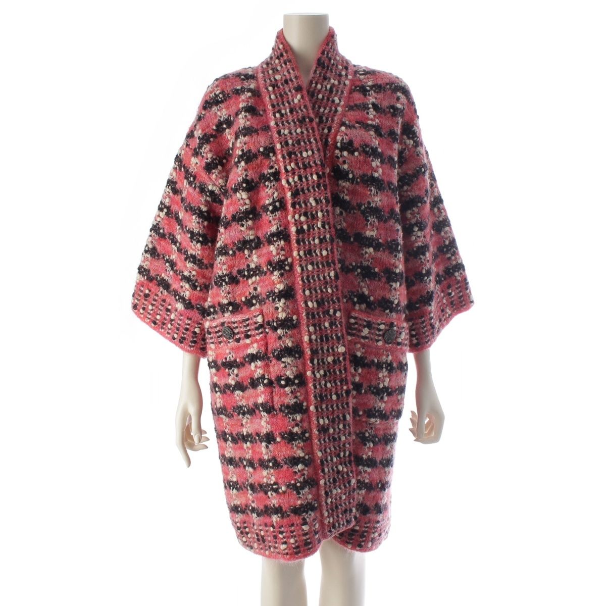 Chanel Wool Mohair Nylon Knit Long Coat Pink 38