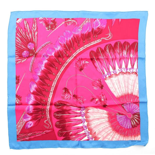 Hermes Carre 70 Silk Brazil II Feather Scarf Pink