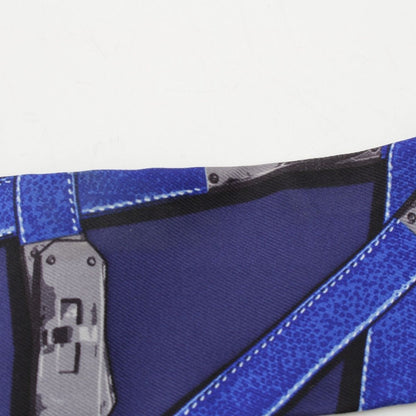 Hermes Twilly Silk Kelly Croam Motif Belt Pattern Scarf Blue — view 7