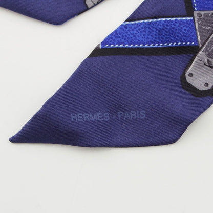 Hermes Twilly Silk Kelly Croam Motif Belt Pattern Scarf Blue — view 3