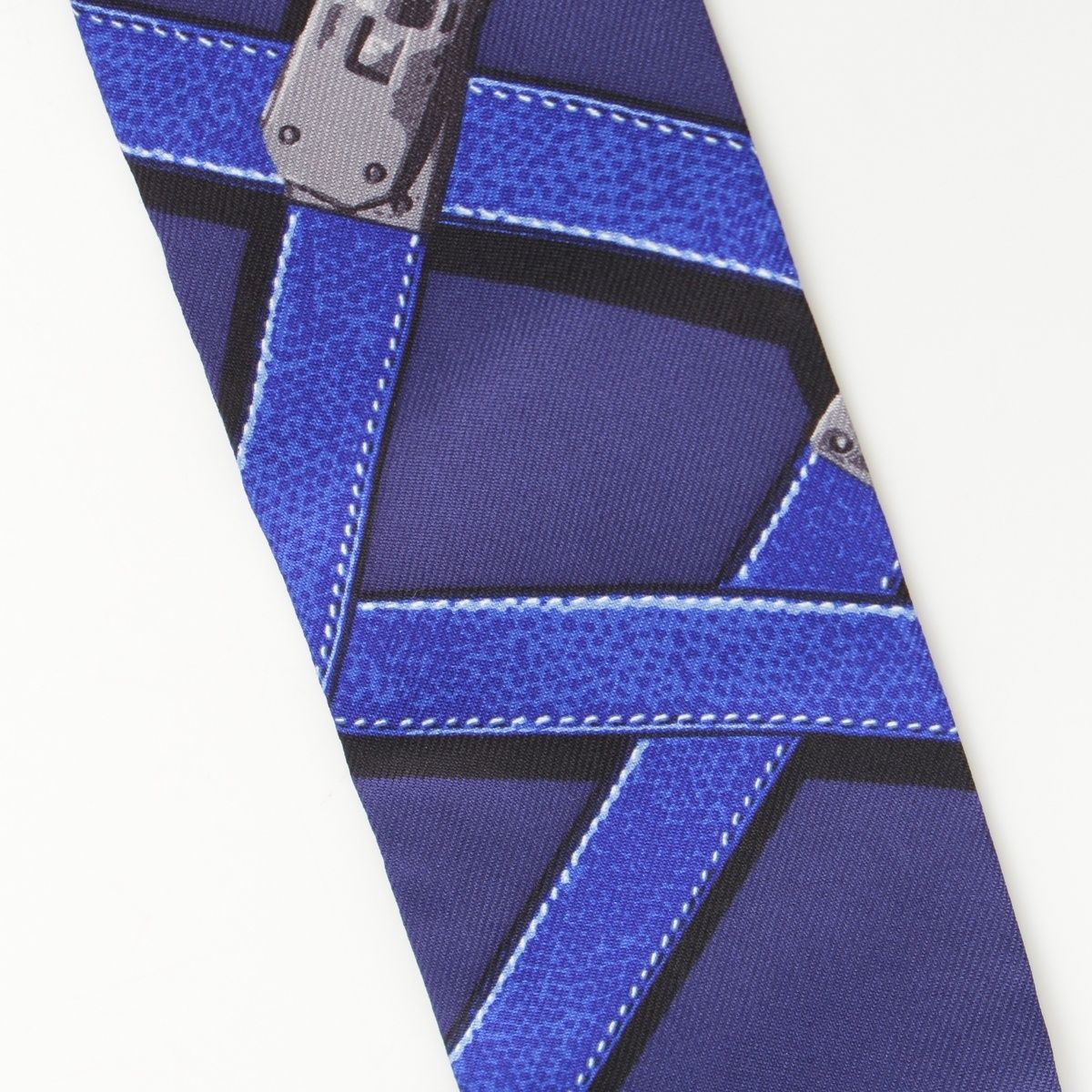 Hermes Twilly Silk Kelly Croam Motif Belt Pattern Scarf Blue — view 6