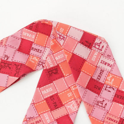 Hermes Twilly Silk Bolduc Check Scarf Pink — view 2