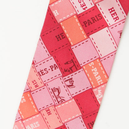 Hermes Twilly Silk Bolduc Check Scarf Pink — view 6