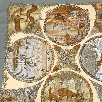 Hermes Carre 90 les Quatre Saisons Four Seasons Brown Animal Flower Scarf Silk — view 2