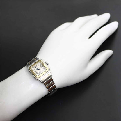 Cartier Santos Galbe SM Watch Date Silver YG Yellow Gold Automatic Winding — view 4