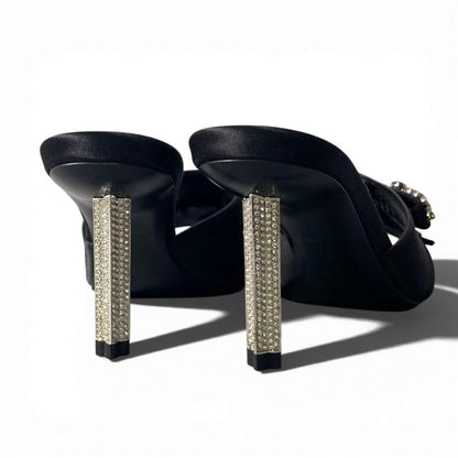 Louis Vuitton Bijou Rhinestone Diva Black Satin Leather Mules — view 3