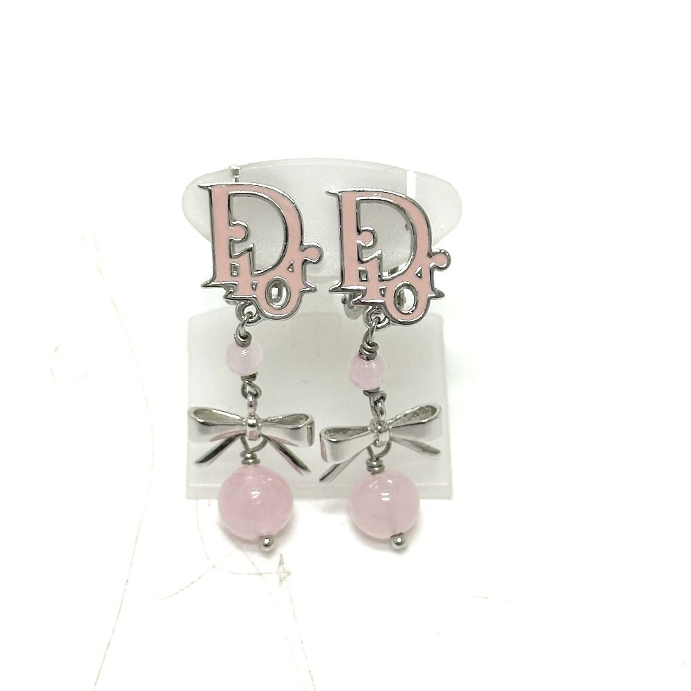 Dior Earrings Logo Ribbon Metal Pink