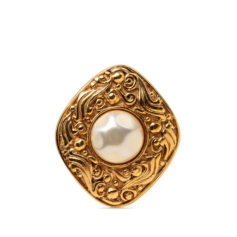 Chanel Brooch Gold Faux Pearl Plated