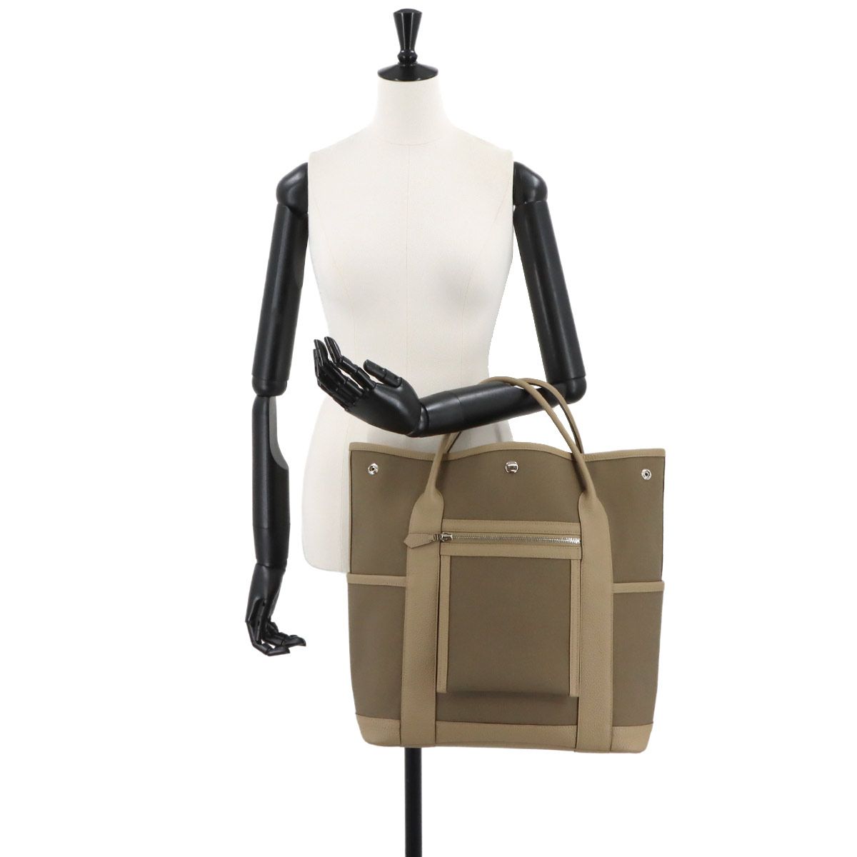 Hermes Garden Party Pocket Vertical Tote Toile Military Negonda — view 9