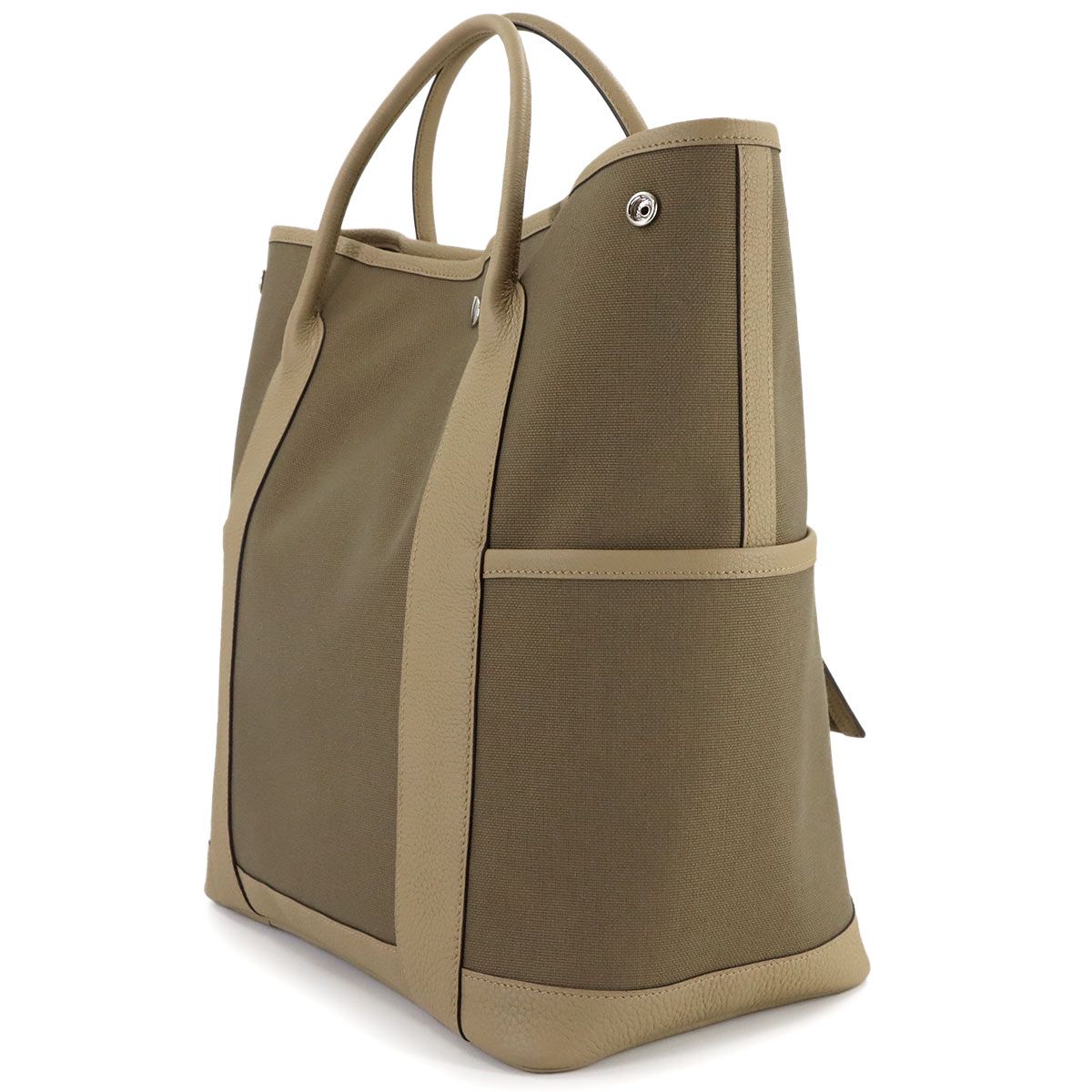Hermes Garden Party Pocket Vertical Tote Toile Military Negonda — view 3