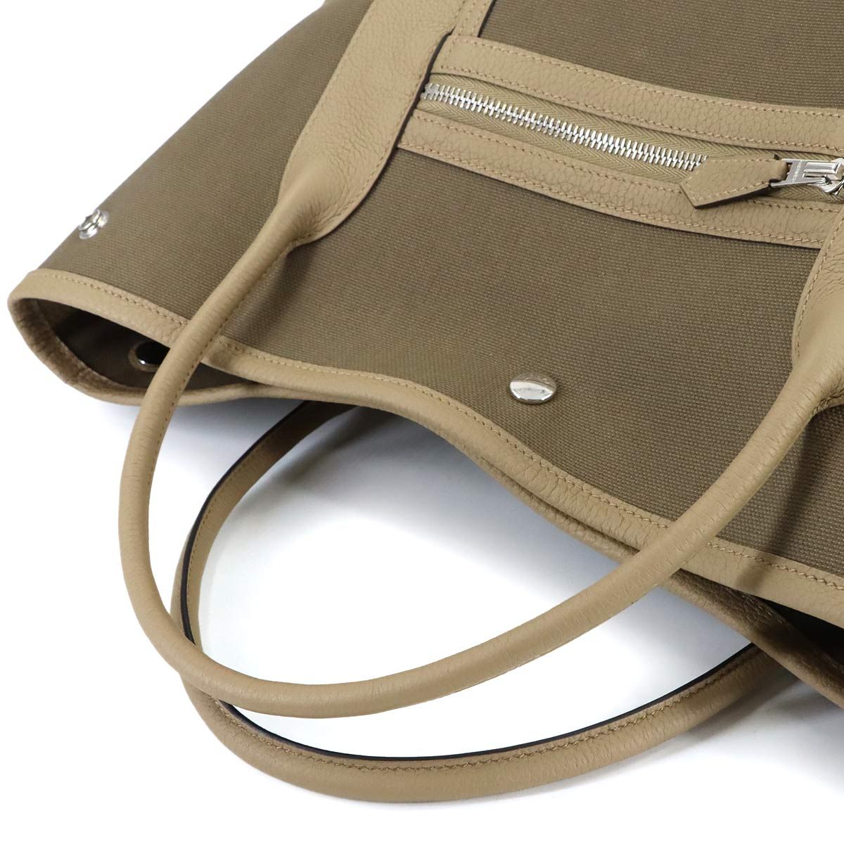 Hermes Garden Party Pocket Vertical Tote Toile Military Negonda — view 5