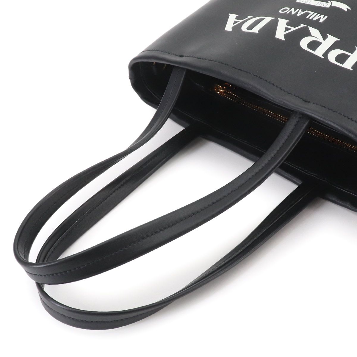 Prada 2-Way Tote Shoulder Bag Leather Nero Gold — view 6