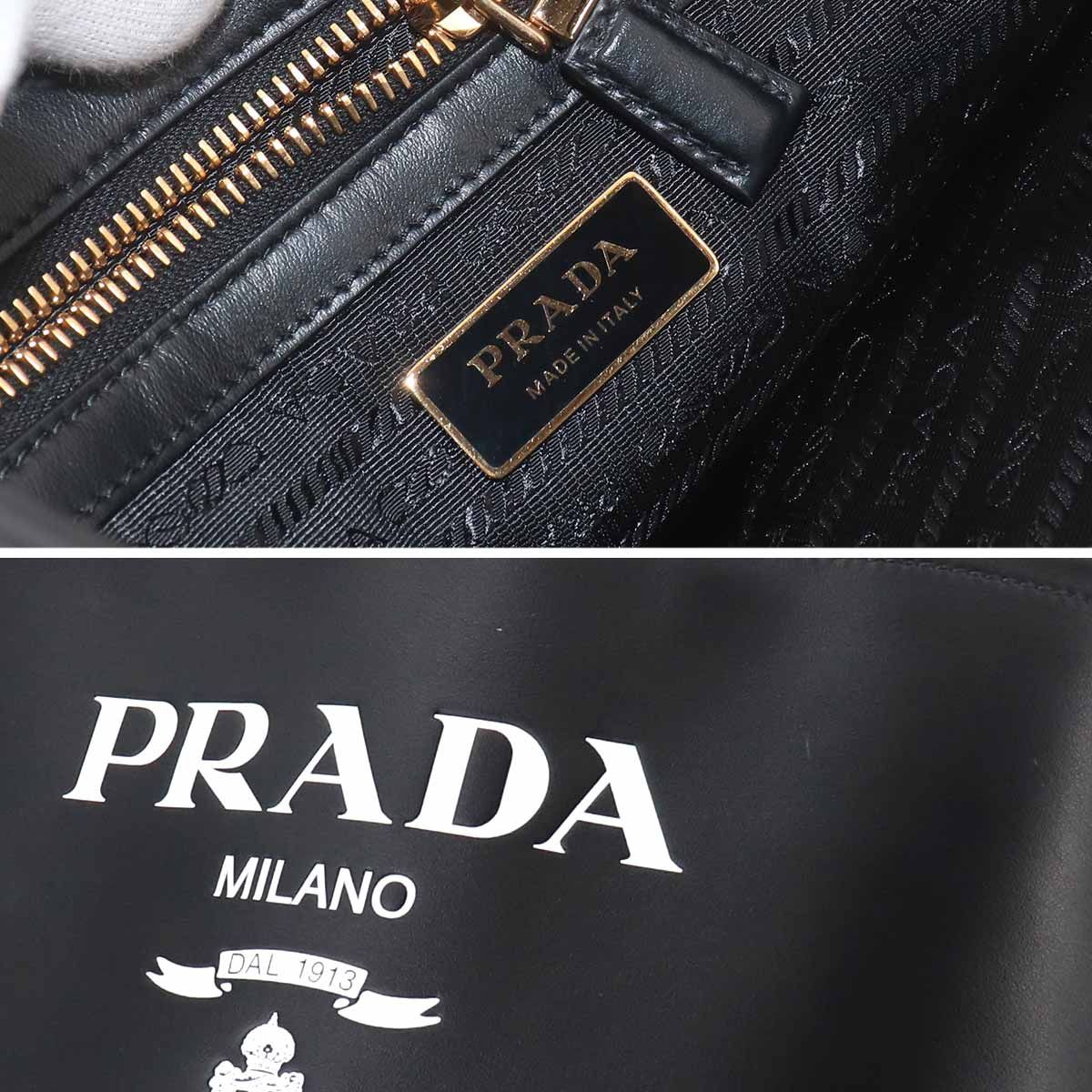 Prada 2-Way Tote Shoulder Bag Leather Nero Gold — view 8