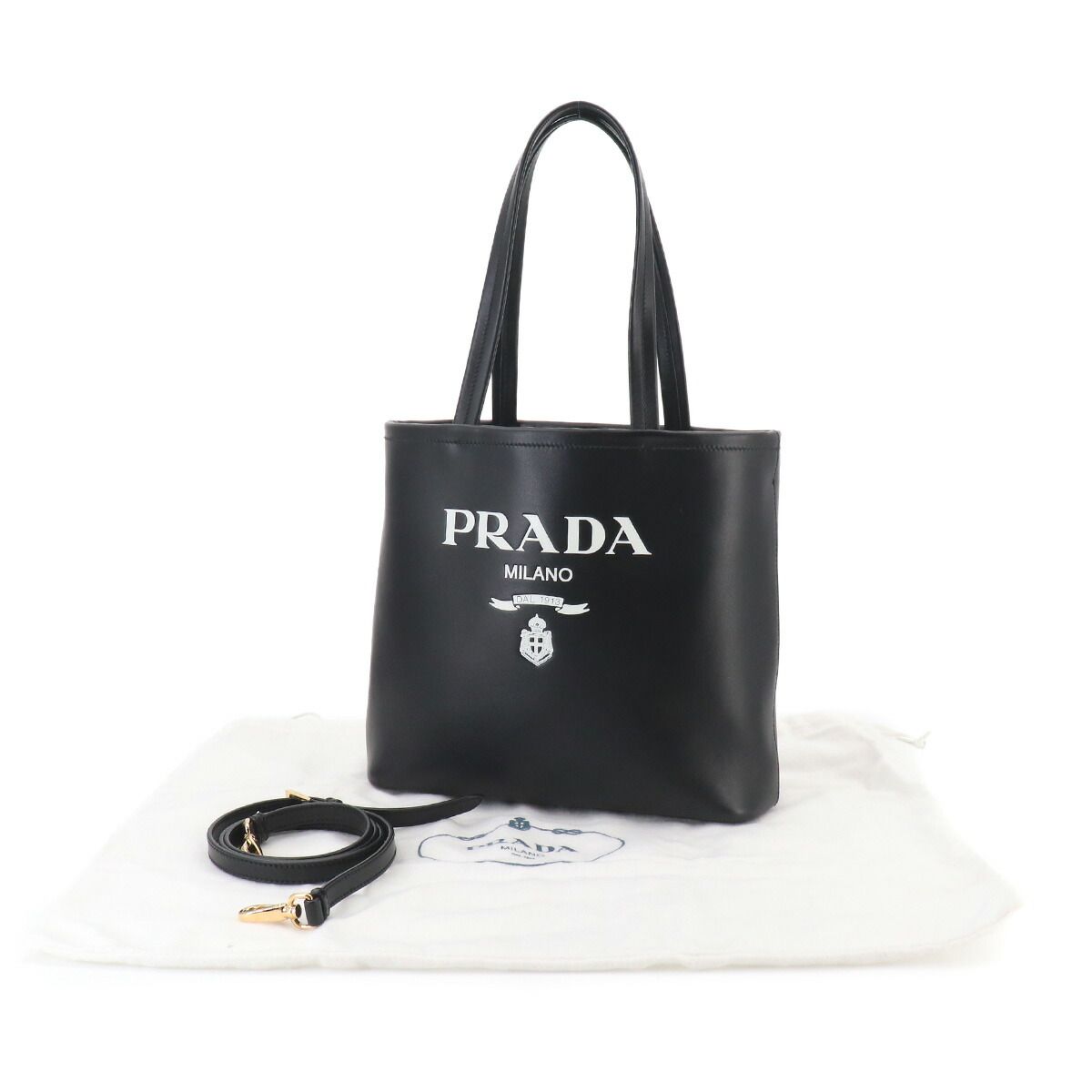 Prada 2-Way Tote Shoulder Bag Leather Nero Gold — view 2